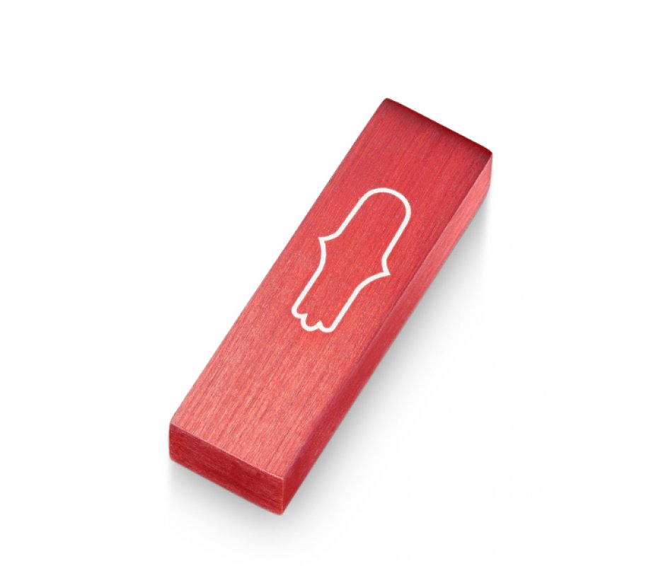Adi Sidler Anodized Aluminum Car Mezuzah, Engraved Hamsa - Red