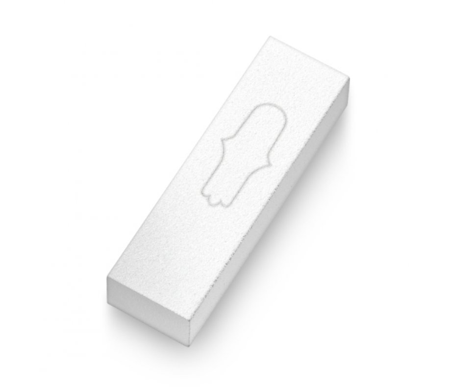 Adi Sidler Anodized Aluminum Car Mezuzah, Engraved Hamsa - White