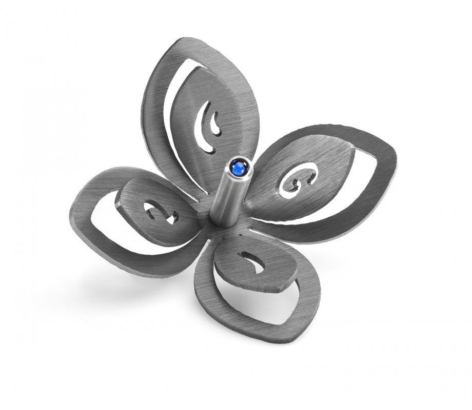 Adi Sidler Anodized Aluminum Chanukah Dreidel, Flower Design - Grey