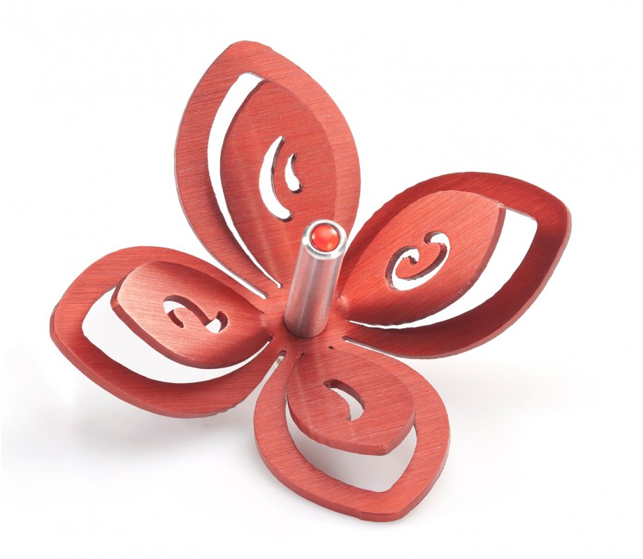 Adi Sidler Anodized Aluminum Chanukah Dreidel Flower Design - Red