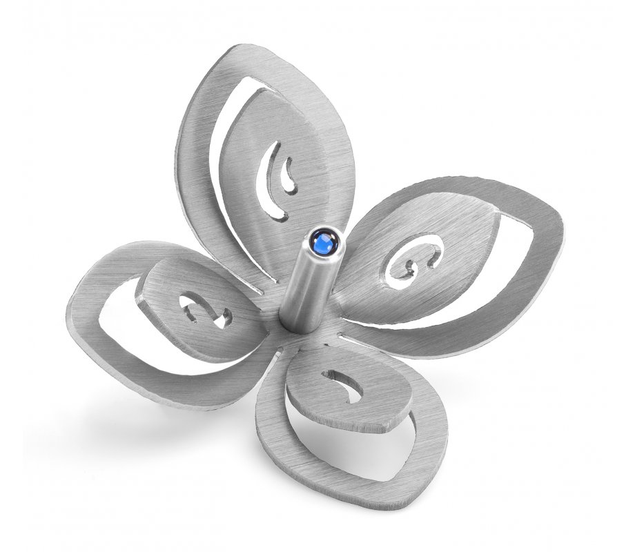 Adi Sidler Anodized Aluminum Chanukah Dreidel, Flower Design - Silver