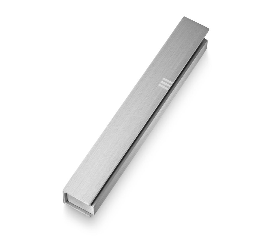 Adi Sidler Brushed Aluminum Mezuzah Case Envelope Style with Shin – Silver