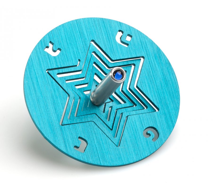 Adi Sidler Chanukah Dreidel and Stand, Star of David - Turquoise