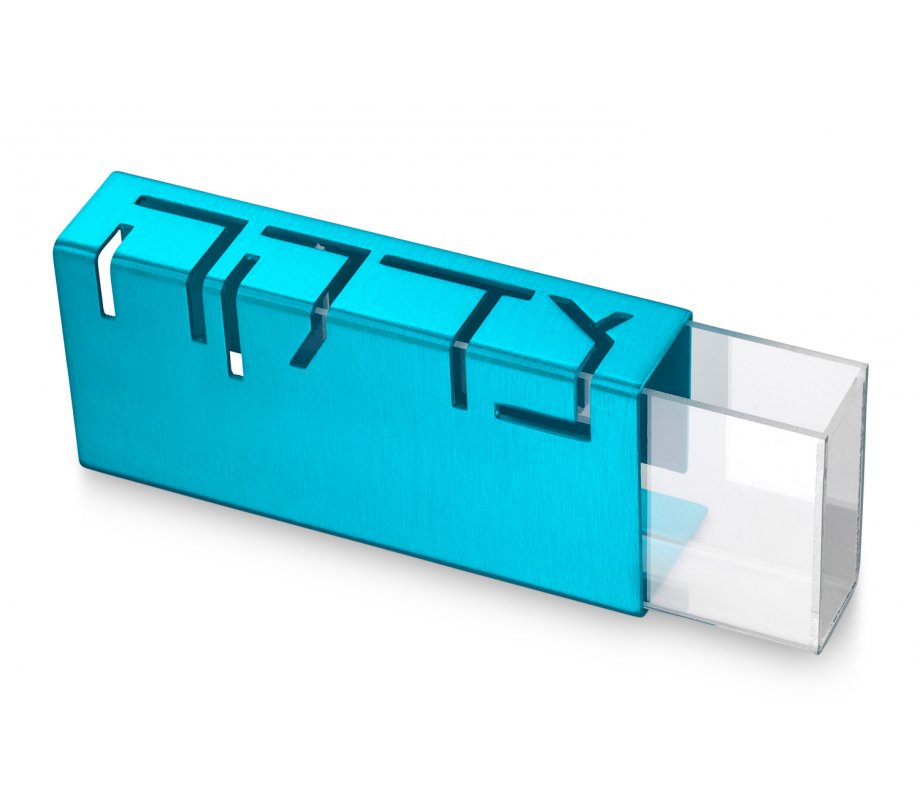 Adi Sidler Contemporary Anodized Aluminum Charity Tzedakah Box - Turquoise