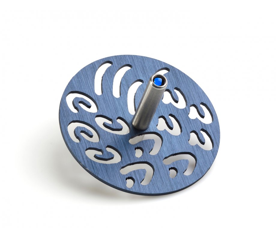 Adi Sidler Contemporary Style Chanukah Dreidel with Hebrew Letters - Blue
