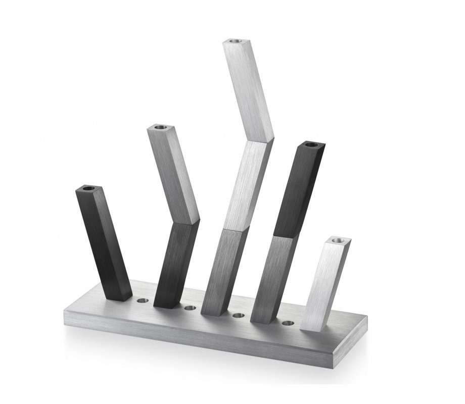 Adi Sidler Kinetic Hanukkah Menorah Aluminum - Turquoise, Blue and Silver Rods