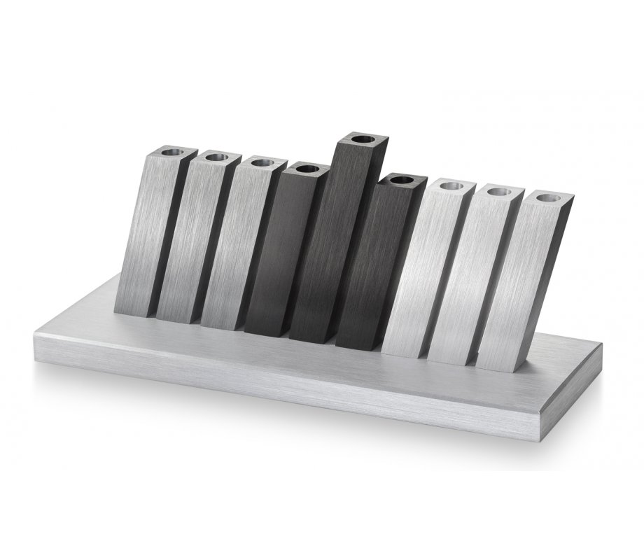 Adi Sidler Kinetic Hanukkah Menorah Anodized Aluminum - Black & Silver Rods