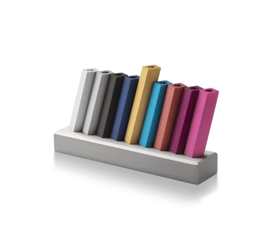 Adi Sidler Kinetic Hanukkah Menorah Anodized Aluminum - Multicolored Rods