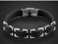 Adi Sidler, Man's Black Leather Bracelet with Stainless Steel Open Buckle Design