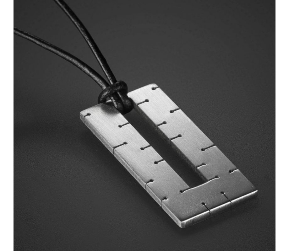 Adi Sidler, Man's Pedant Necklace Geometric Collection Open Rectangle and Cord