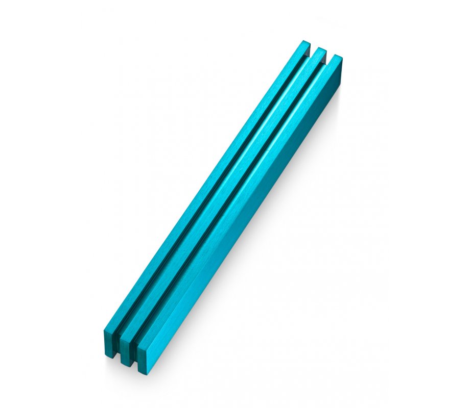 Adi Sidler Mezuzah Case with Vertical Channels Forming a Shin Letter – Turquoise
