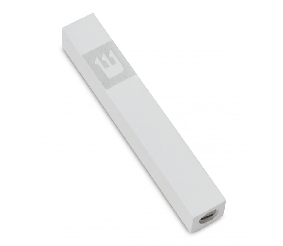 Adi Sidler Mini Mezuzah Case, Crown Shin Design - White