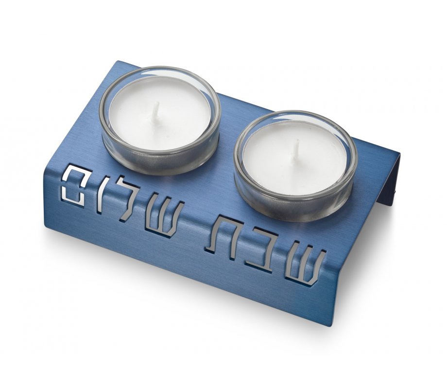 Adi Sidler Shabbat Shalom Candlesticks, Table Design - Blue