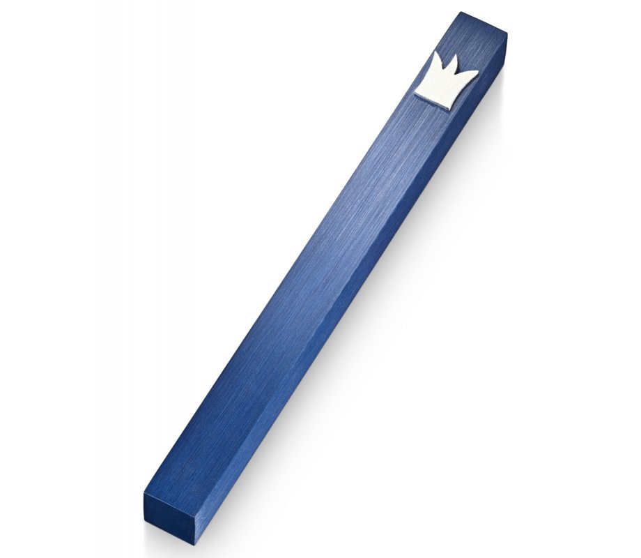 Adi Sidler Silver Crown Smooth Mezuzah Case - Blue