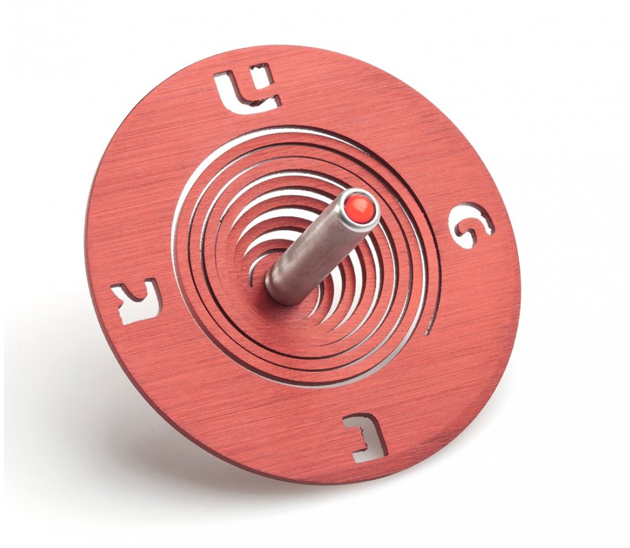 Adi Sidler Spiral Coil Chanukah Dreidel Brushed Aluminum - Red