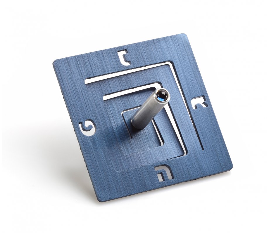 Adi Sidler Square Spiral Chanukah Dreidel Brushed Aluminum - Blue