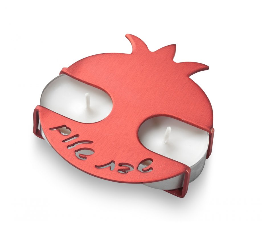 Adi Sidler Travel Shabbat Candlesticks, Pomegranate Shape - Red