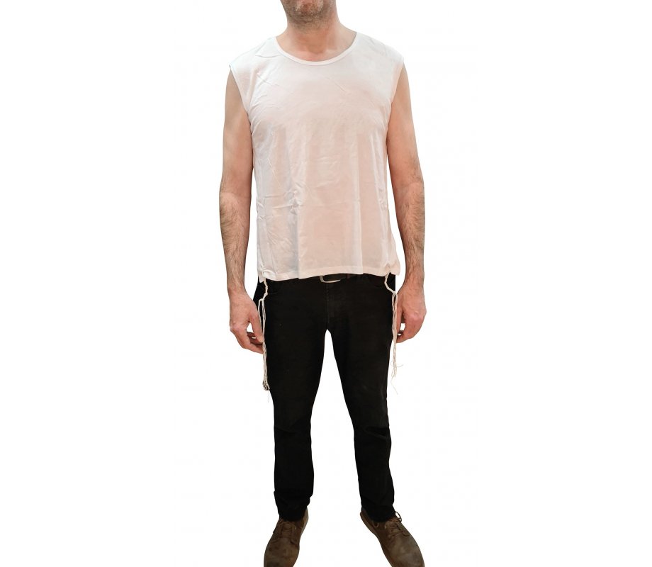 Adult White Sleeveless Undershirt with Tzitzit