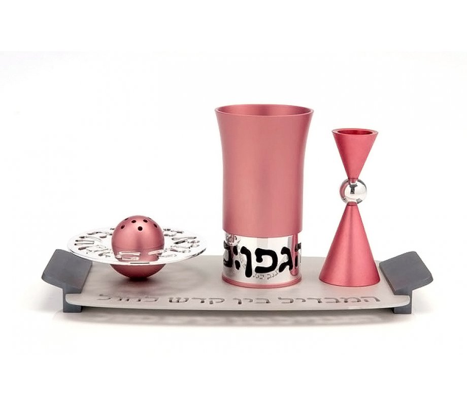 Agayof Aluminum Havdalah Set Modern Design - Pastel Pink