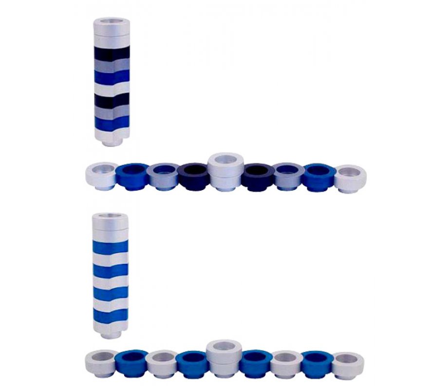 Agayof Compact Doughnut Travelling Menorah - Blue, Silver and Black Colors