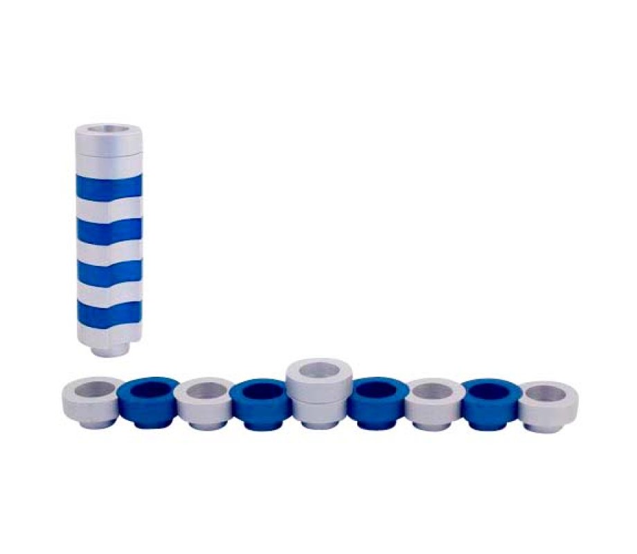 Agayof Compact Doughnut Travelling Menorah - Blue, Silver and Black Colors