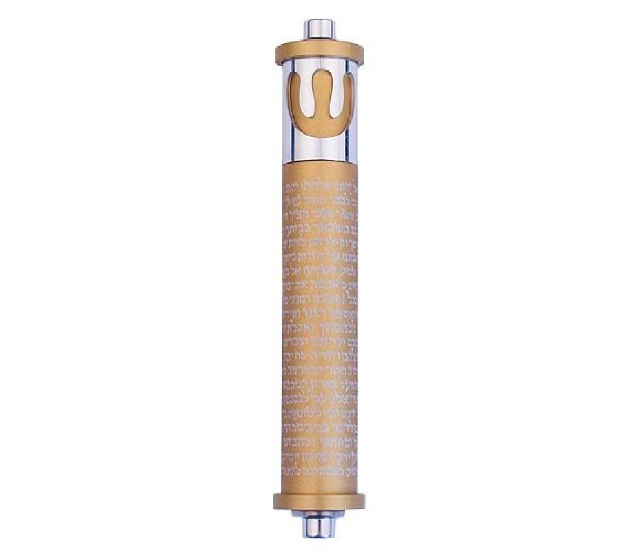 Agayof Cylinder Mezuzah Case, Shema and Curving Shin in Light Colors - 6 Inches