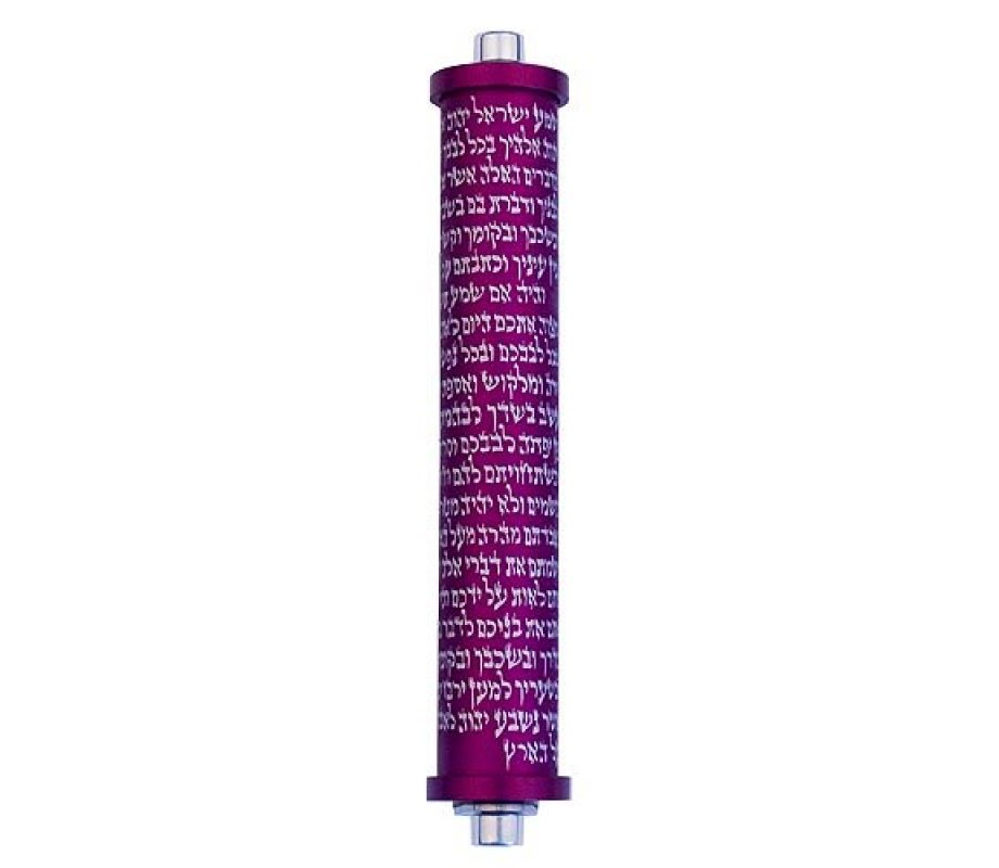 Agayof Cylinder Mezuzah Case with Shema Prayer, Dark Colors - 4 Inches Height