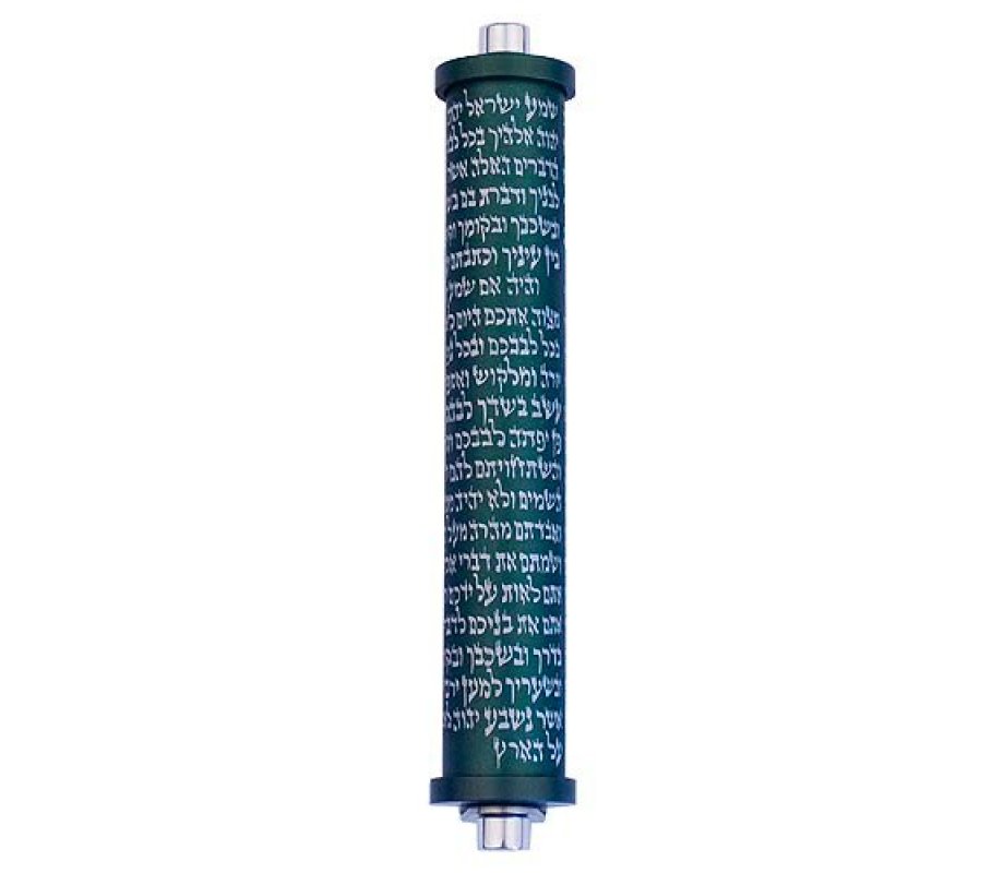 Agayof Cylinder Mezuzah Case with Shema Prayer, Dark Colors - 4 Inches Height
