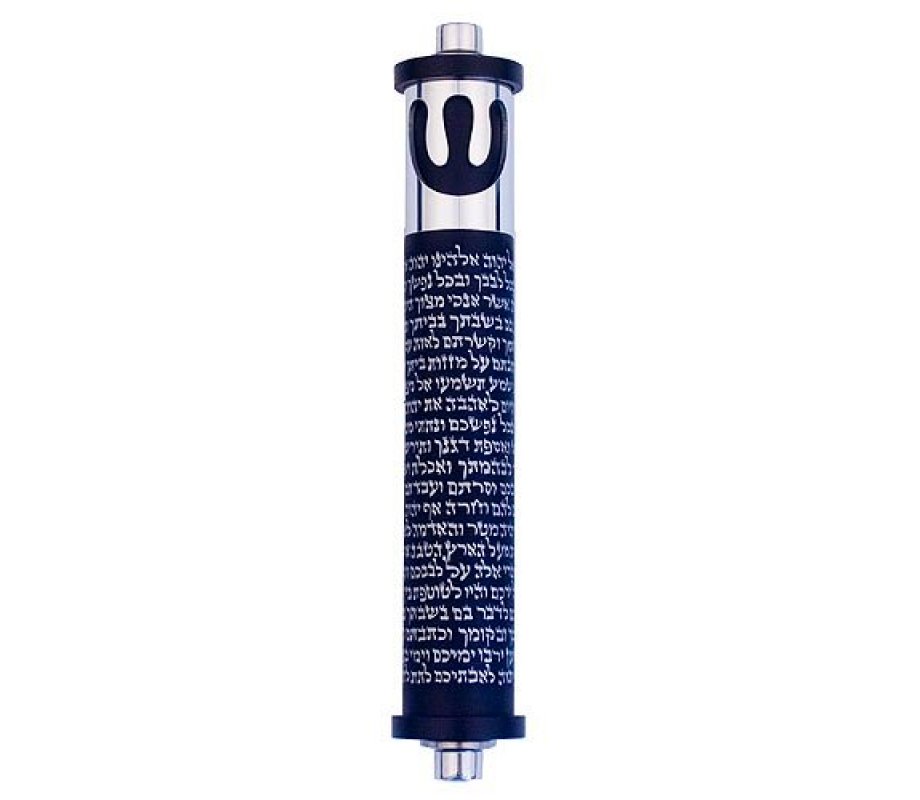 Agayof Cylinder Mezuzah, Shema and Curving Shin Dark Colors - 4 Inches Height
