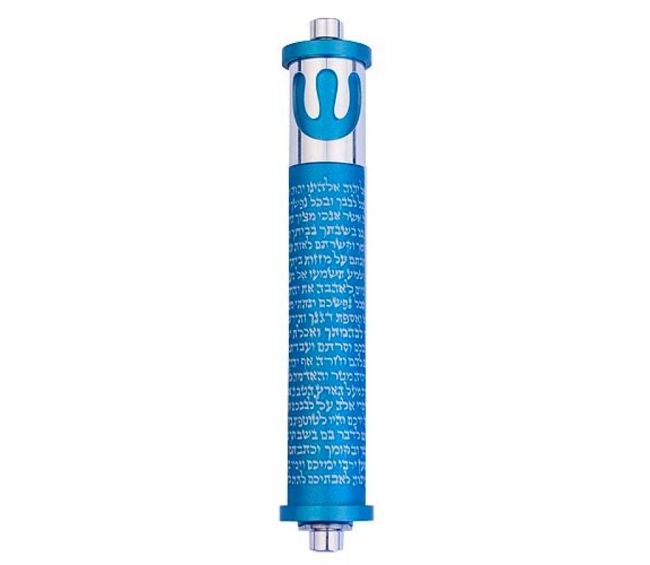 Agayof Cylinder Mezuzah, Shema and Curving Shin Dark Colors - 4 Inches Height
