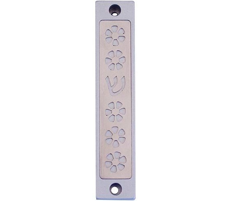 Agayof Mezuzah Case, Five Flowers and Shin in Light Colors - 4 Inches Height
