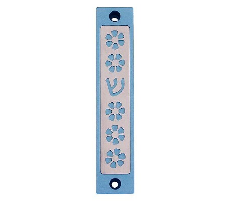 Agayof Mezuzah Case, Five Flowers and Shin in Light Colors - 4 Inches Height