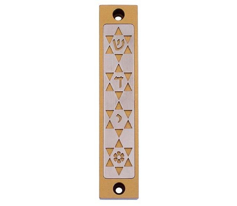 Agayof Mezuzah Case, Four Stars of David in Light Colors - 4 Inches Height