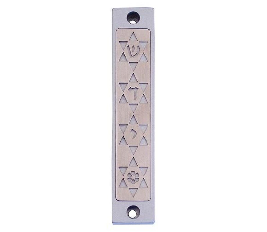 Agayof Mezuzah Case, Four Stars of David in Light Colors - 4 Inches Height