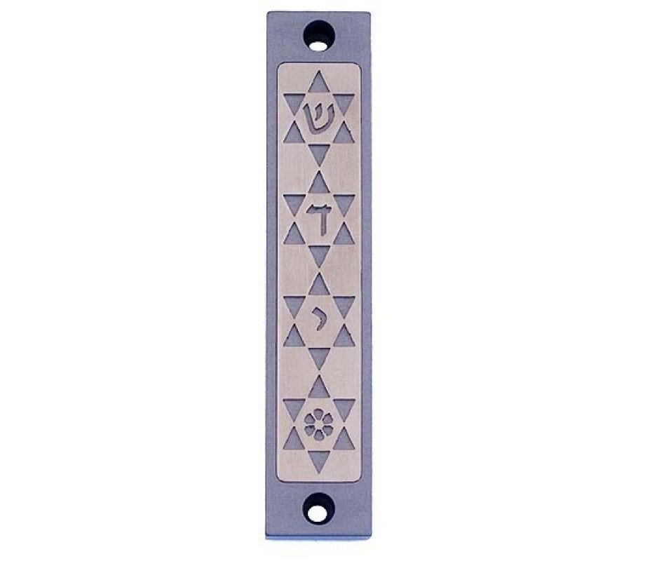 Agayof Mezuzah Case, Four Stars of David in Light Colors - 4 Inches Height