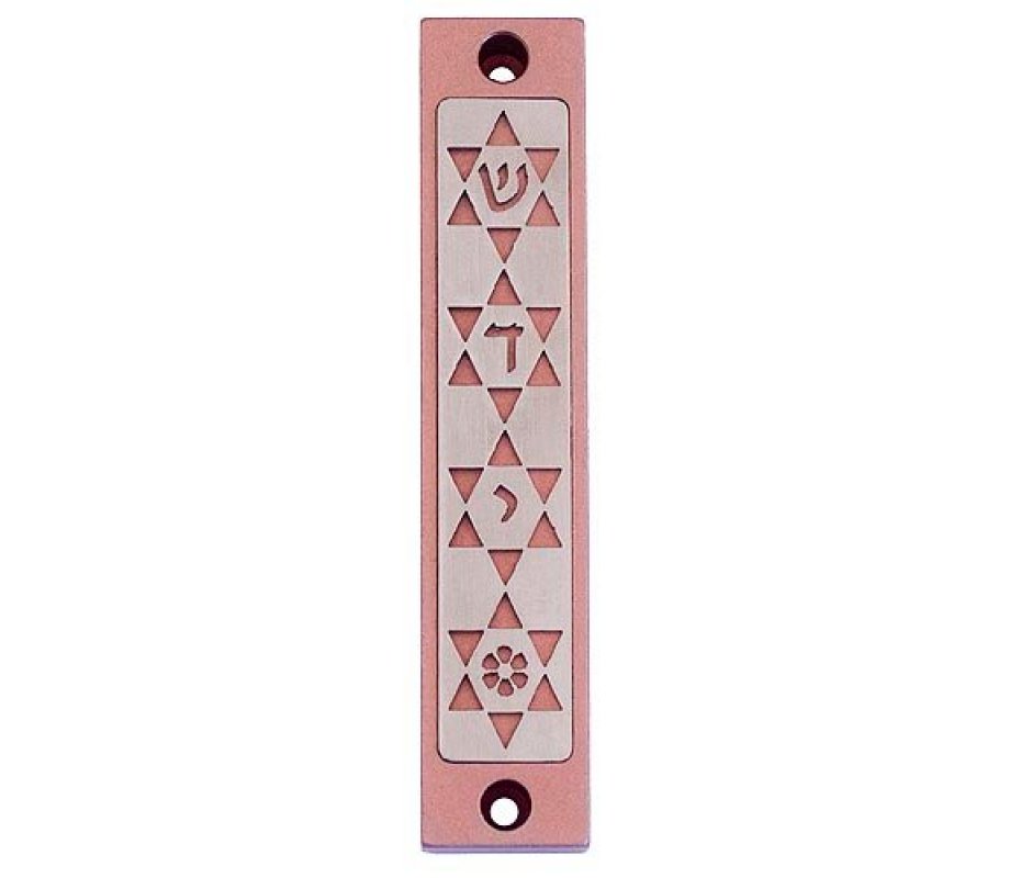 Agayof Mezuzah Case, Four Stars of David in Light Colors - 4 Inches Height