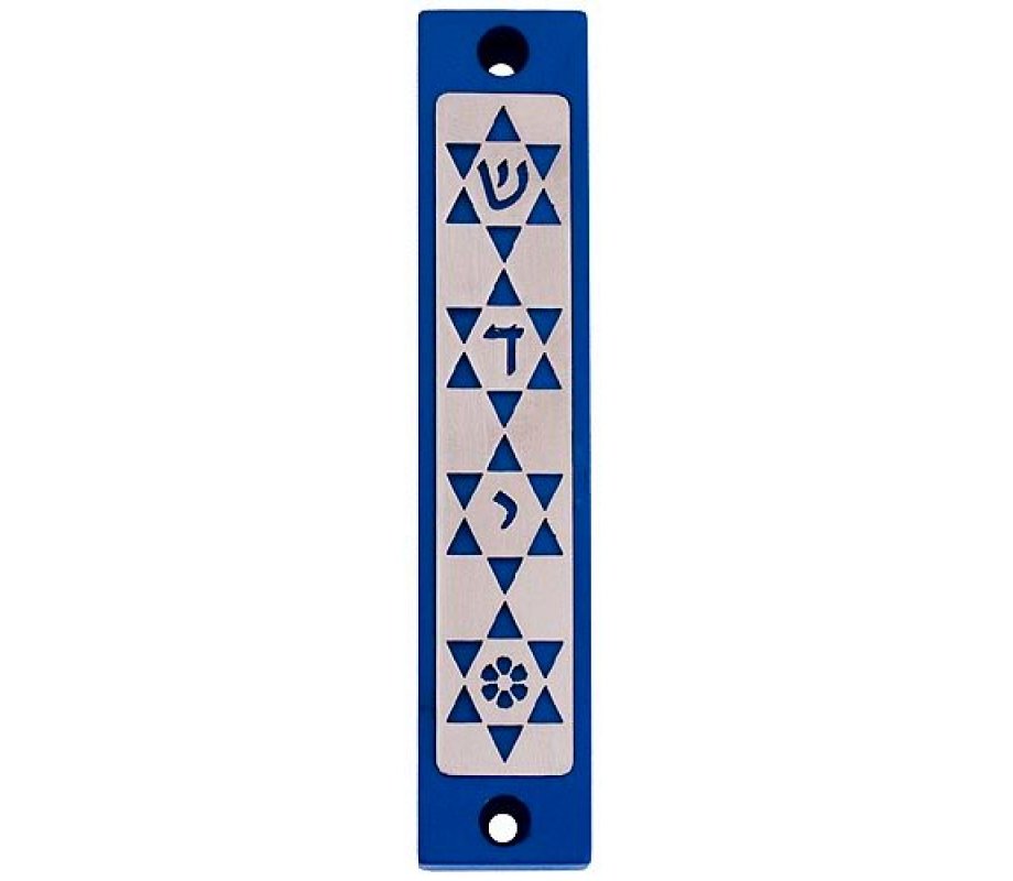 Agayof Mezuzah Case with Four Stars of David, in Dark Colors – 4 Inches Height
