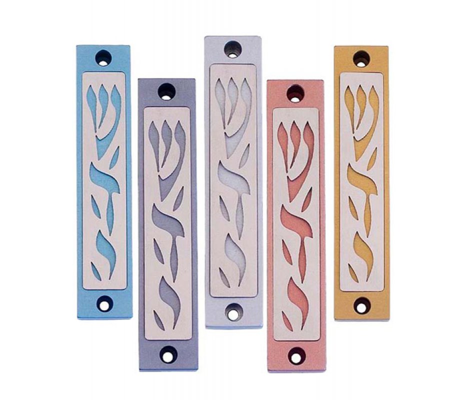 Agayof Mezuzah Case with Letters of Divine Name in Light Colors - 4 Inches Height