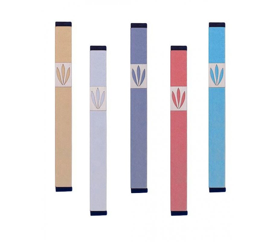 Agayof Mezuzah Case with Shin of Three Leaves, Light Colors - 4 Inches Height