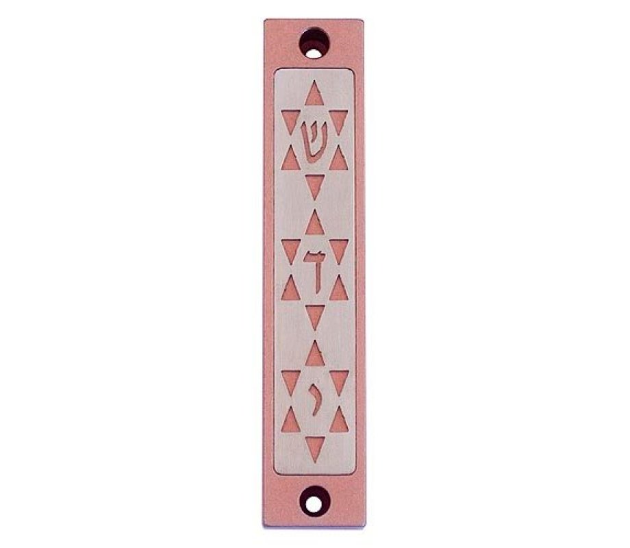 Agayof Mezuzah Case with Three Stars of David, in Light Colors - 4 Inches Height