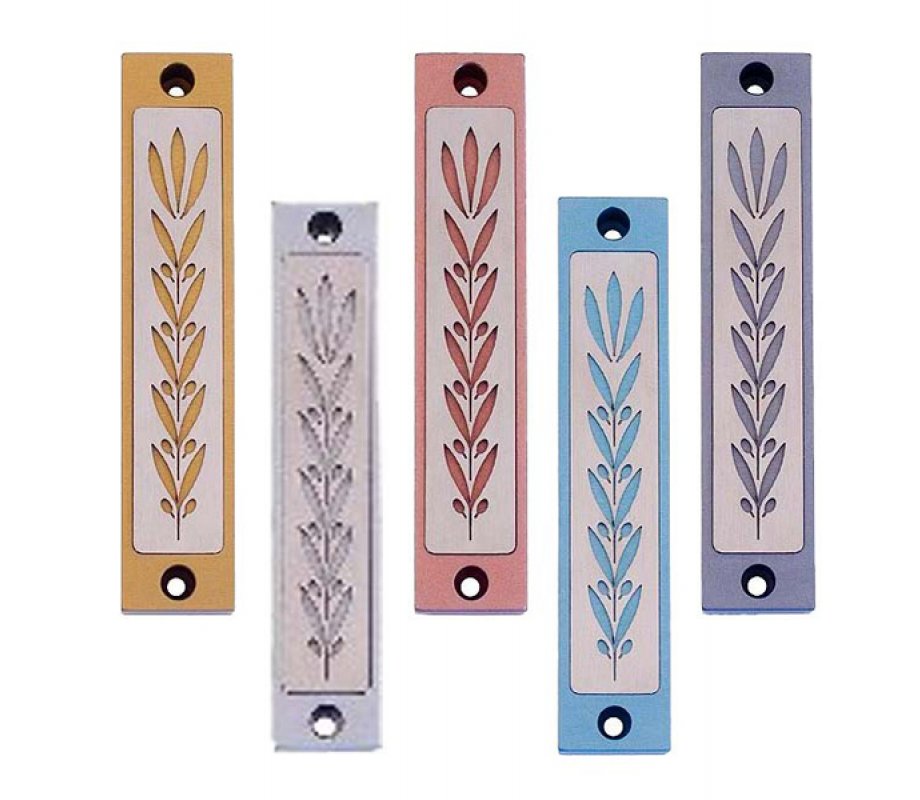 Agayof Mezuzah Case with Wheat Image in Light Colors - 4 Inches