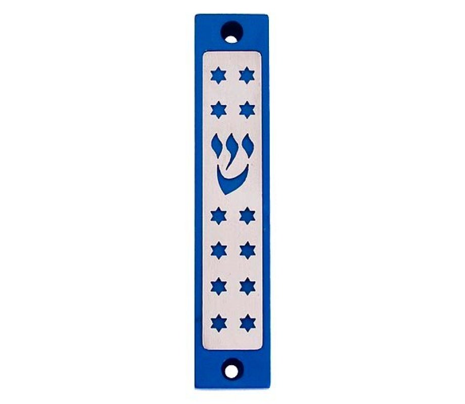 Agayof Mezuzah case, Twelve Stars of David in Dark Colors – 4 Inches Height
