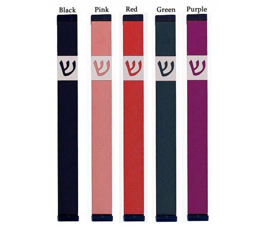 Agayof Pillar Mezuzah Case with Angular Shin, Dark Colors - 7 Inches High