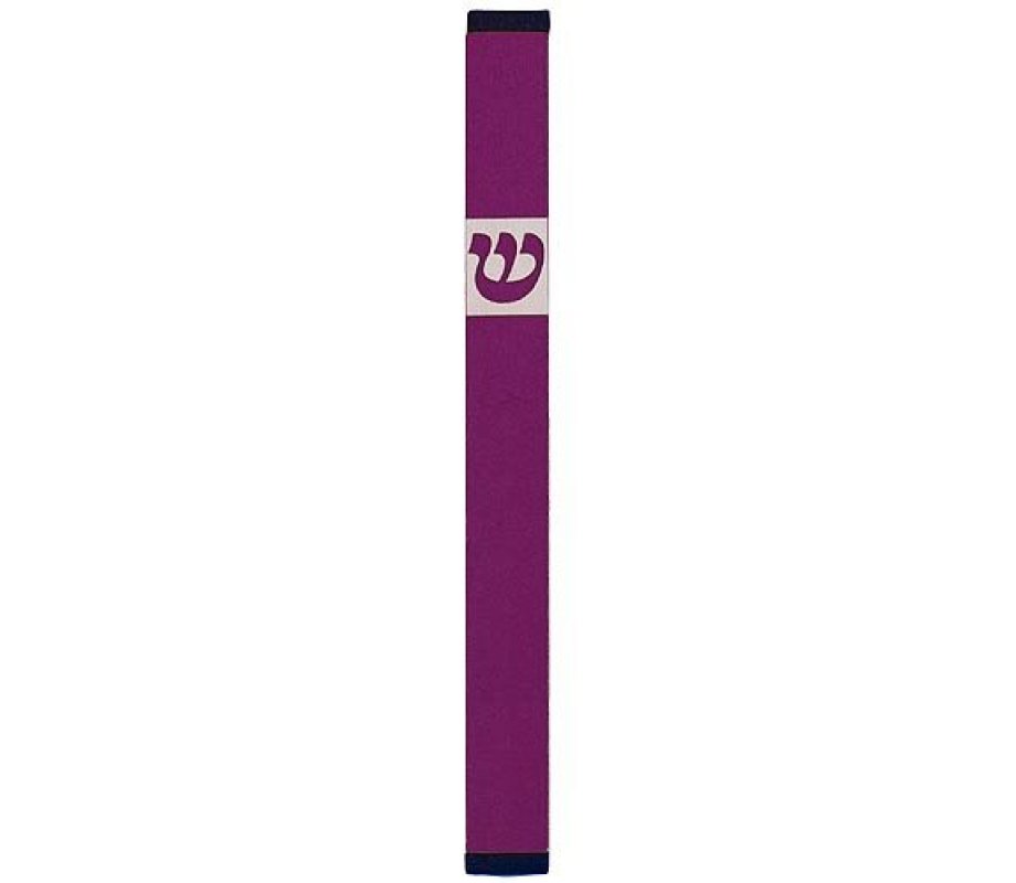 Agayof Pillar Mezuzah Case with Curving Shin, Dark Colors - 6 Inches Height