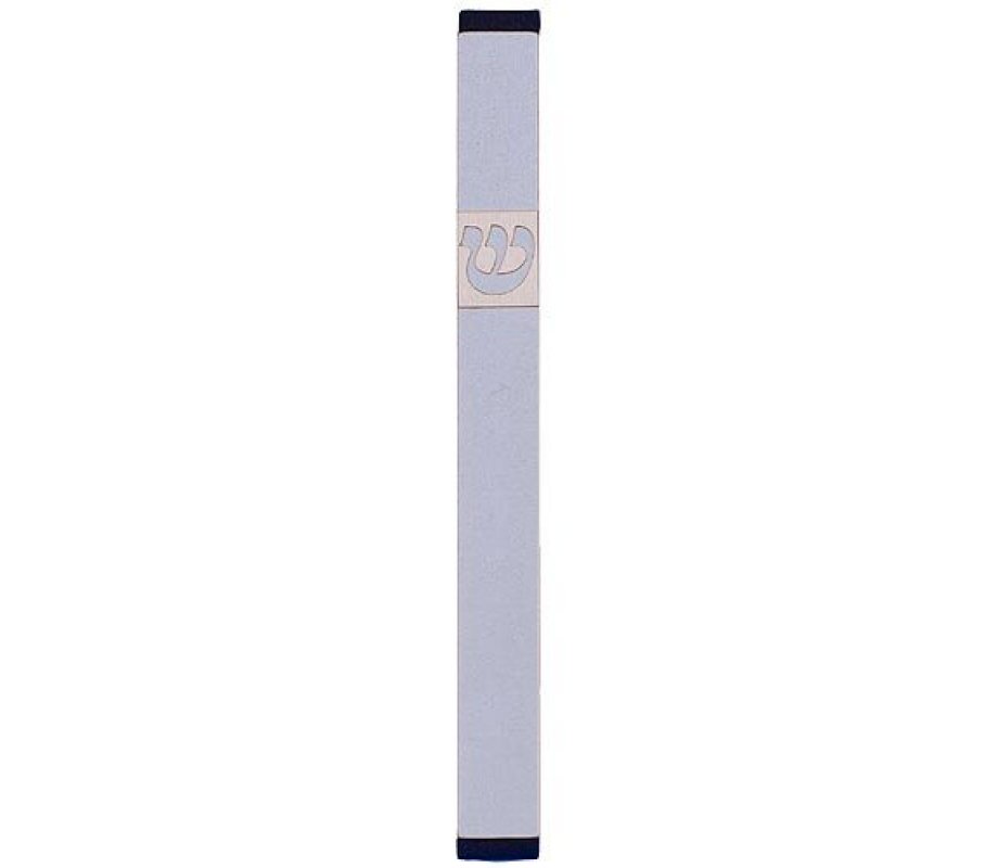 Agayof Pillar Mezuzah Case with Curving Shin, Light Colors - 6 Inches Height