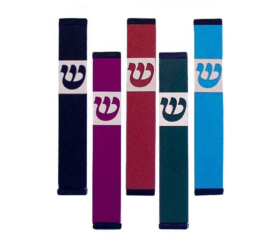 Agayof Pillar Mezuzah Case with Curving Shin in Dark Colors – 4 Inches Height