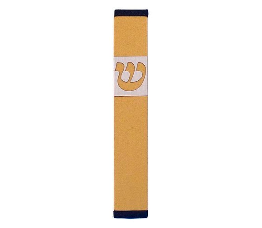 Agayof Pillar Mezuzah Case with Curving Shin, in Light Colors - 4 Inches Height