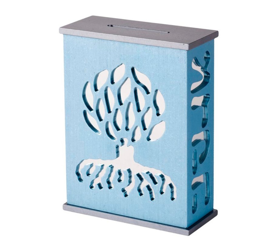 Agayof Tree Of Life Aluminum Tzedakah Box - Teal