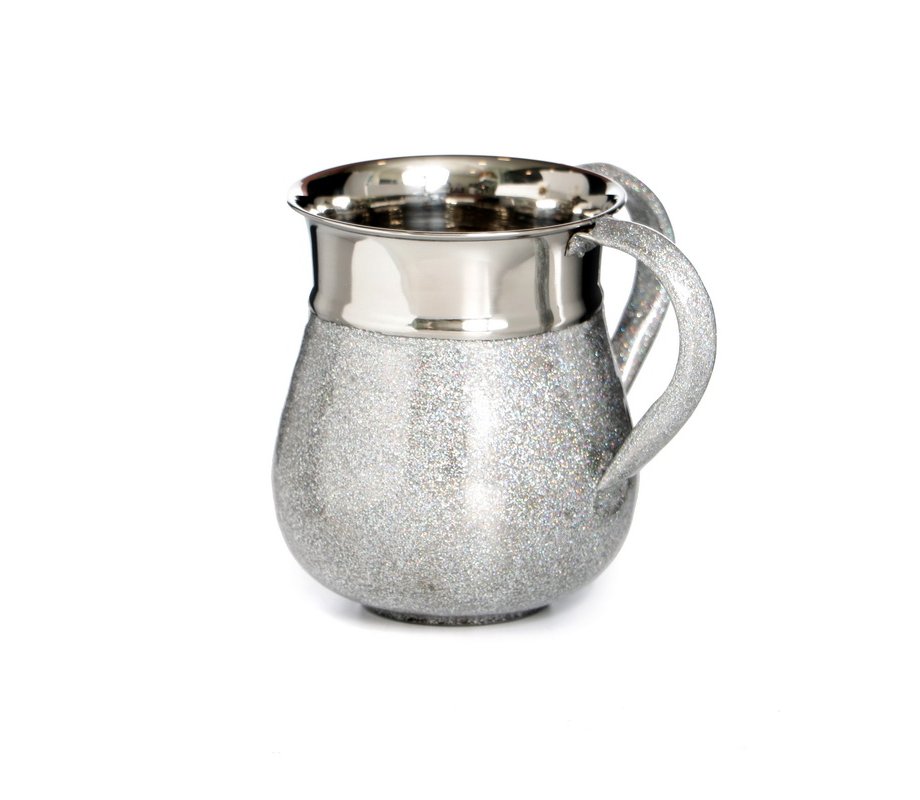 Aluminum Netilat Yadayim Wash Cup with Silver Textured Design