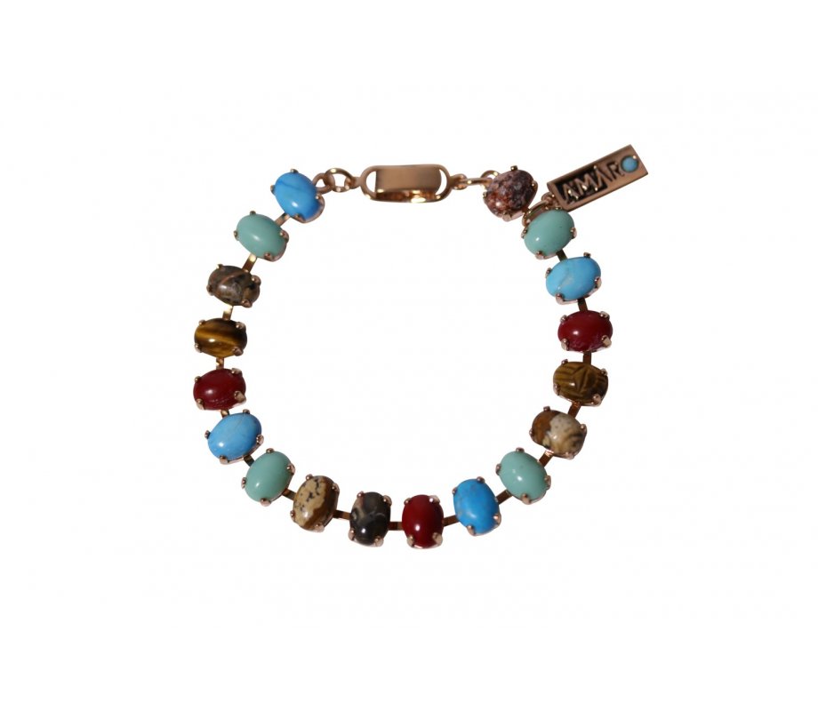 Amaro Handcrafted Bracelet - Colorful Oval Small Semi-Precious Stones